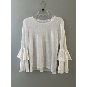 Goldie Lewinter Tees Sz L White Signature Slub Double Bell Sleeves Semi Sheer